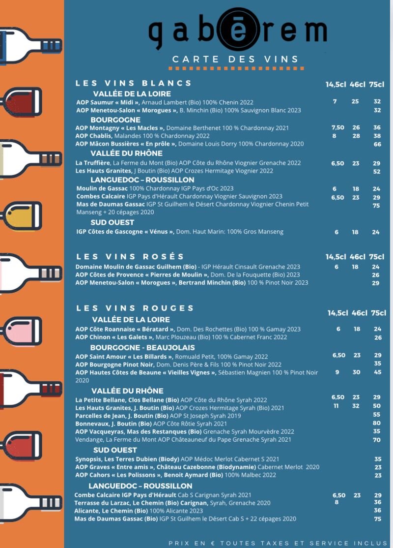 Carte des vins