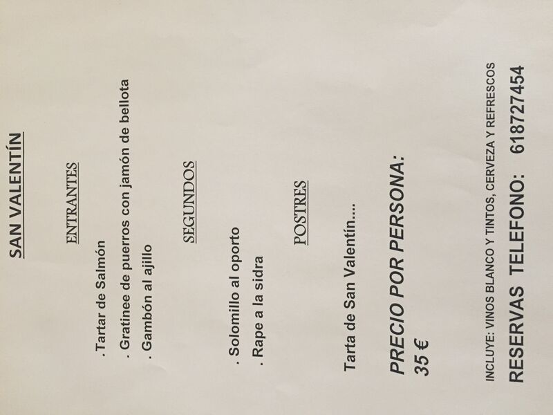 Menú especial día de los enamorados.
14/02/2020