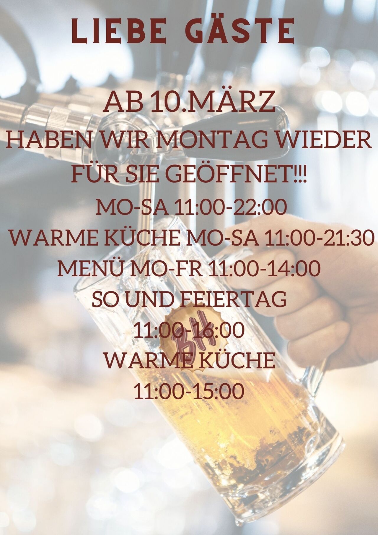 Öffnungszeiten ab 10.März 2025