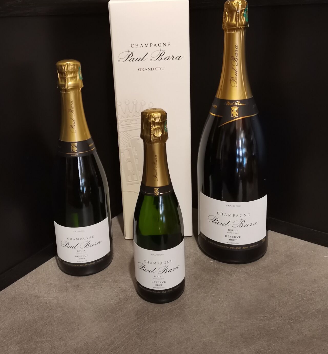 Champagne Paul Bara Brut=37.5cl = 16.50€ / 75cl=31.90€ / 1.5L = 63.50€ 