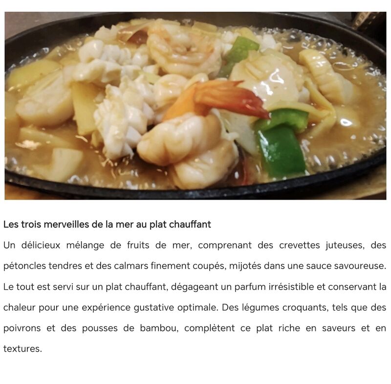 Les trois merveilles de la mer au plat chauffant