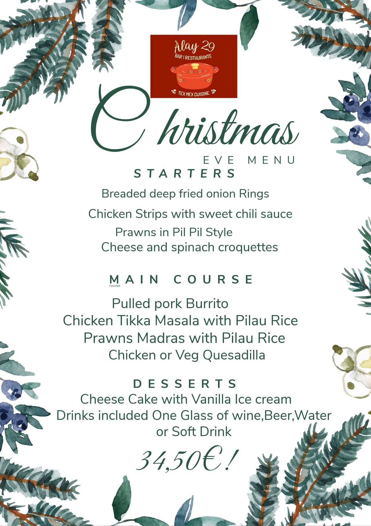 Christmas eve dinner Menu