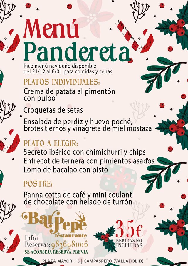 Menú Pandereta, disponible del 21 de diciembre al 6 de enero ✨🎄