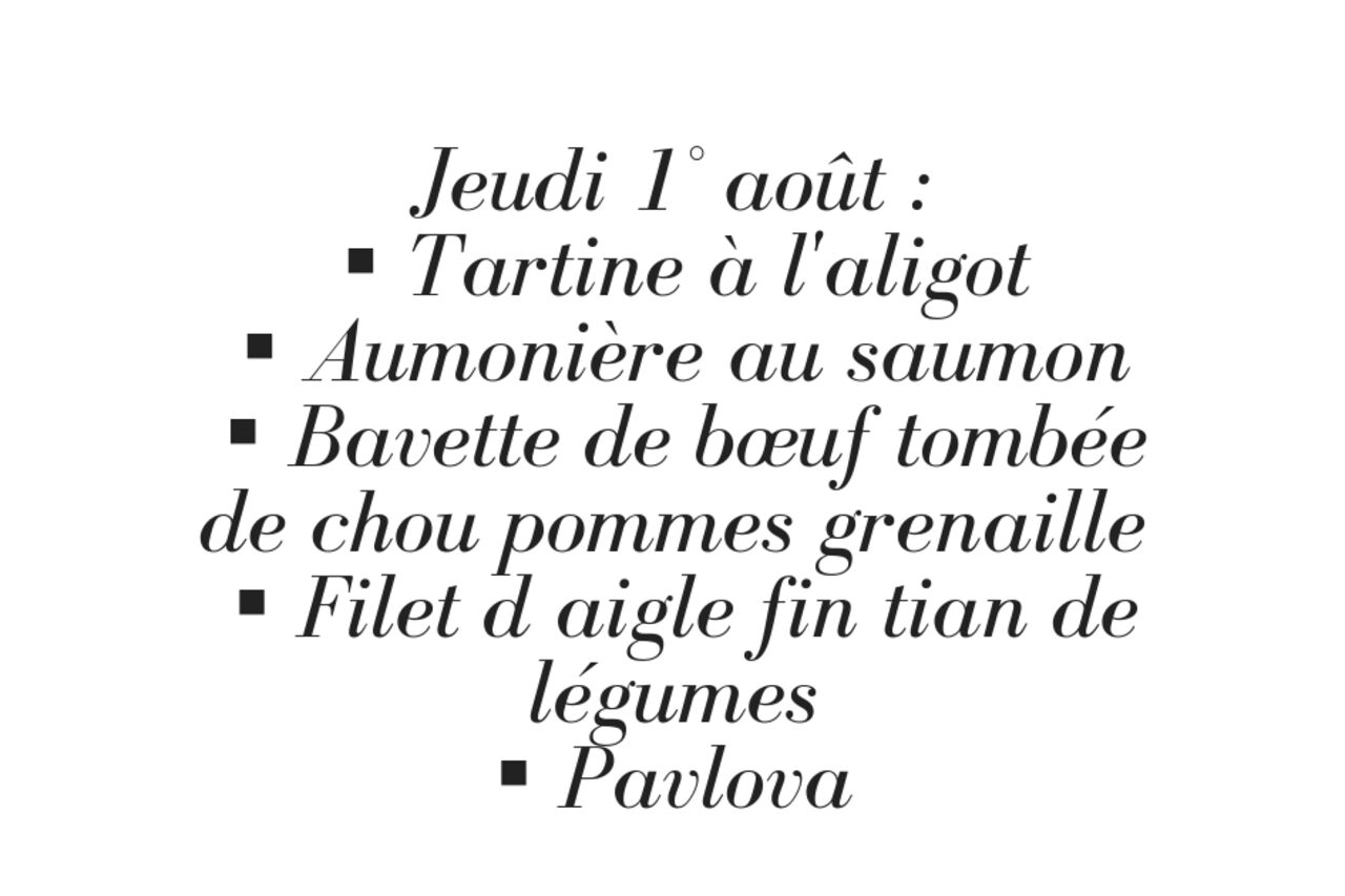 MENU DU JOUR