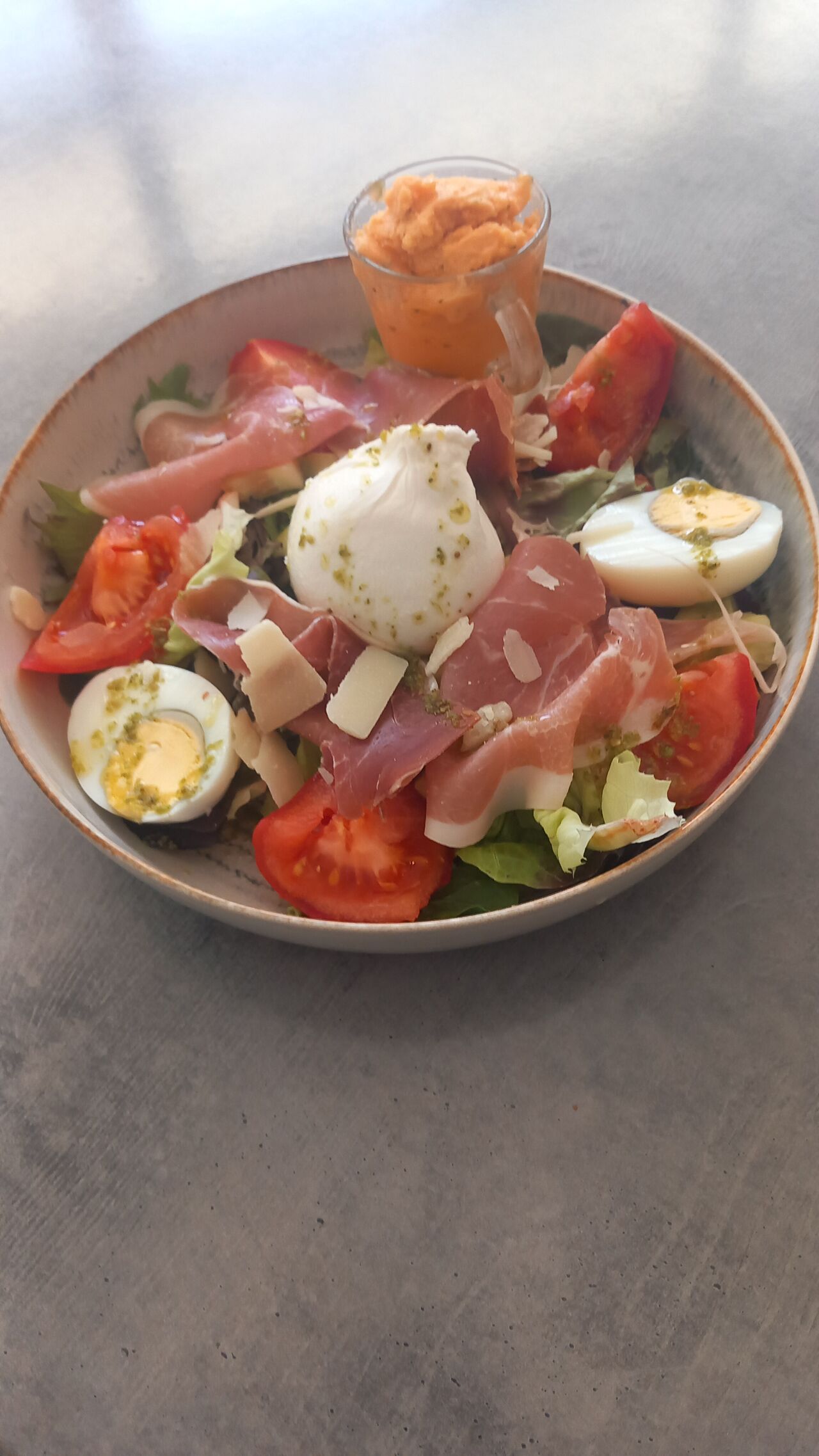 Salade italienne,glace tomate basilic 