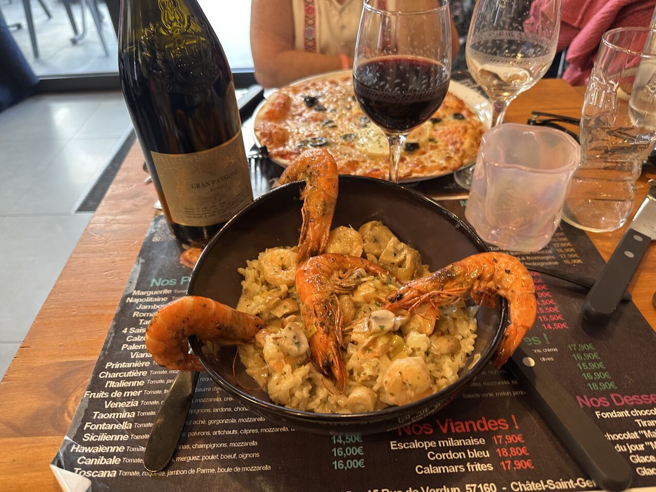 Risotto, sauce, crémeuse, crevettes, poireaux champignonset gambas 👍😜😍