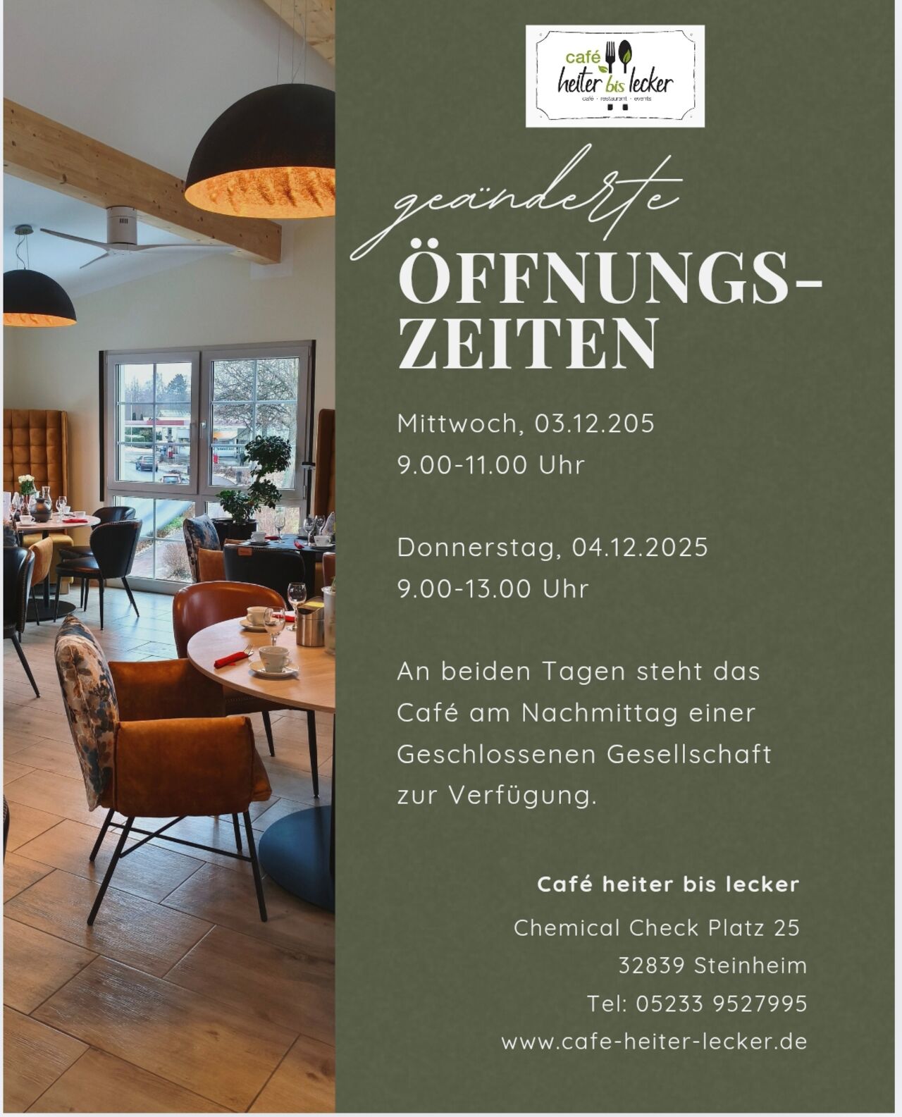 Geänderte Öffnungszeiten