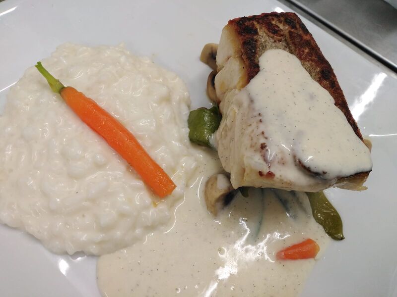 Filet de Lieu Jaune / Sauce à la Vanille / Risotto crémeux
