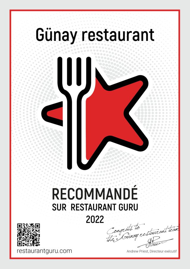 Certificat d’excellence de Restaurant Guru 2022