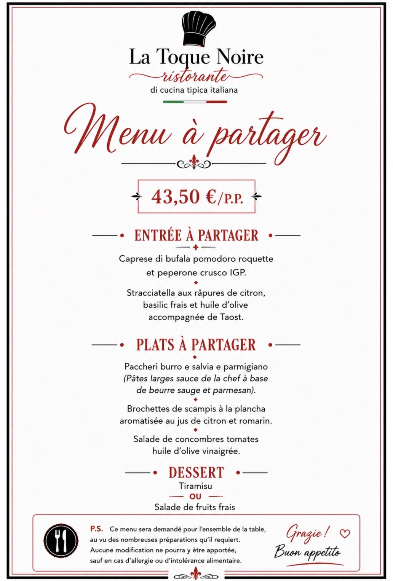 Menu à partager du 13/07 au 18/07 sur notre carte