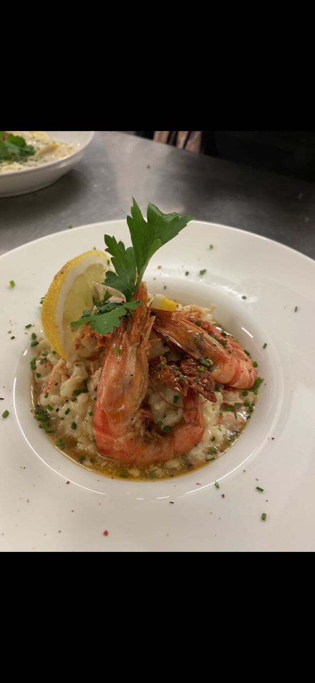Risotto aux gambas, sauce aux agrumes