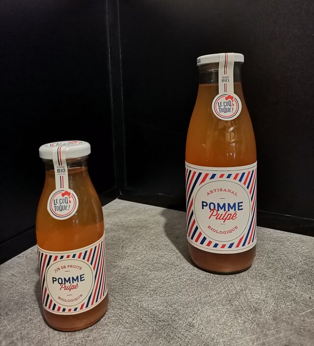 Jus de Pomme pulpé bio 25cl=3.50€ ou 75cl=5.50€ 