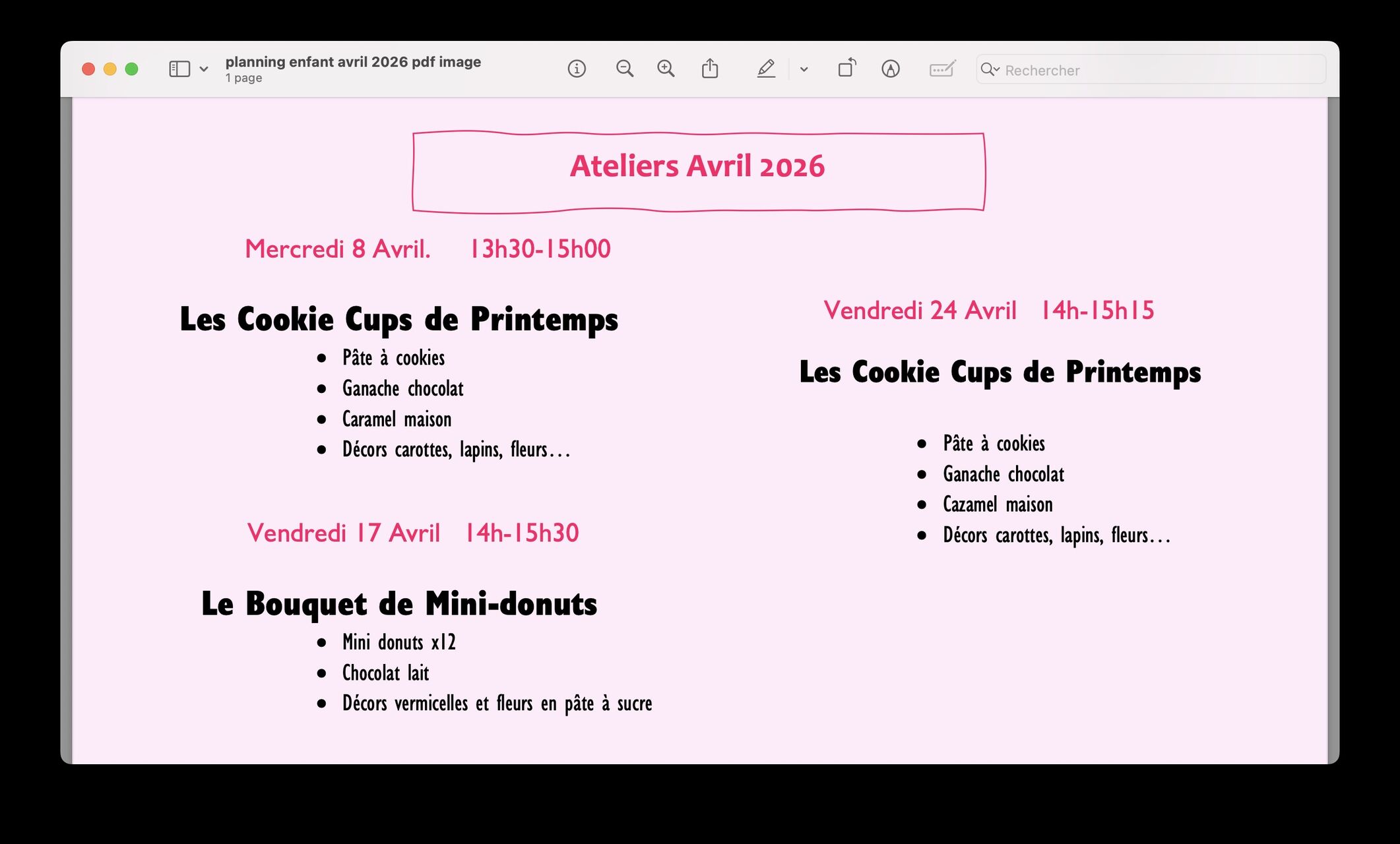 Ateliers enfants avril 2026