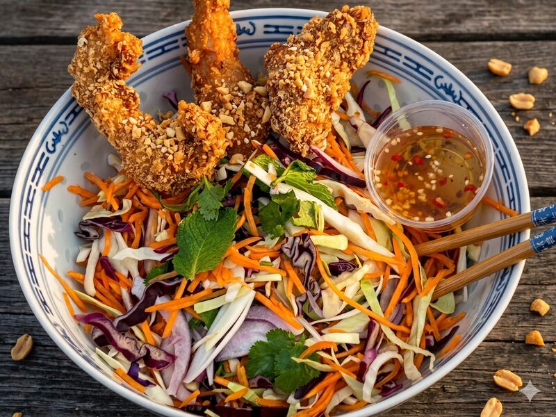 Salade Baan thaï et ses crunchy de poulet maison 
