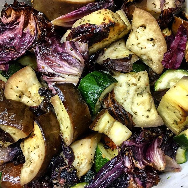 verdure al forno, zucchine, radicchio e melanzane