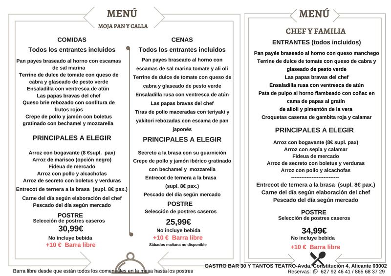 MENÚS PARA GRUPOS (consultar disponibilidad en diciembre)