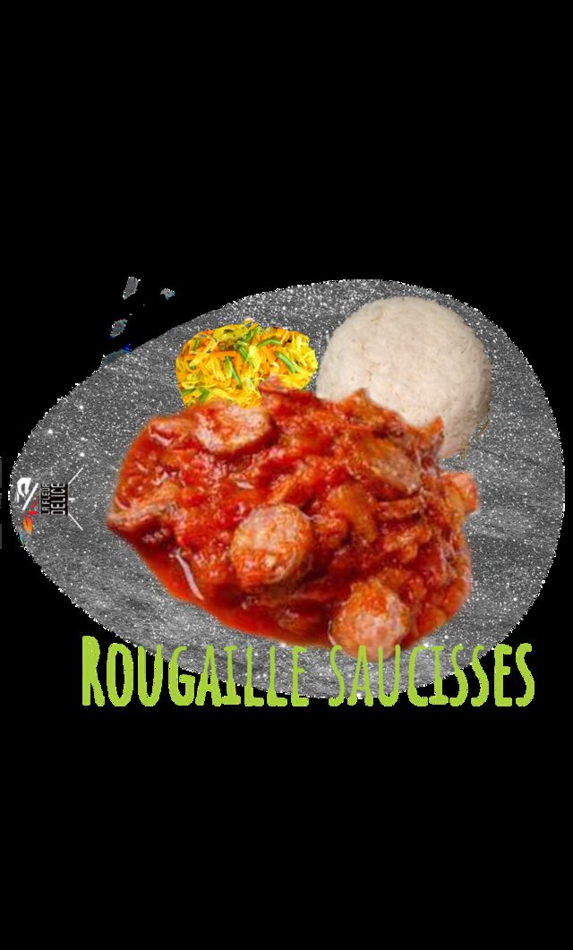 rougaille cest  une sauce tomate avec herbe fraiche avec ces épice non pimenté cuite avec du poulet saucisse ,viande ,poisson 