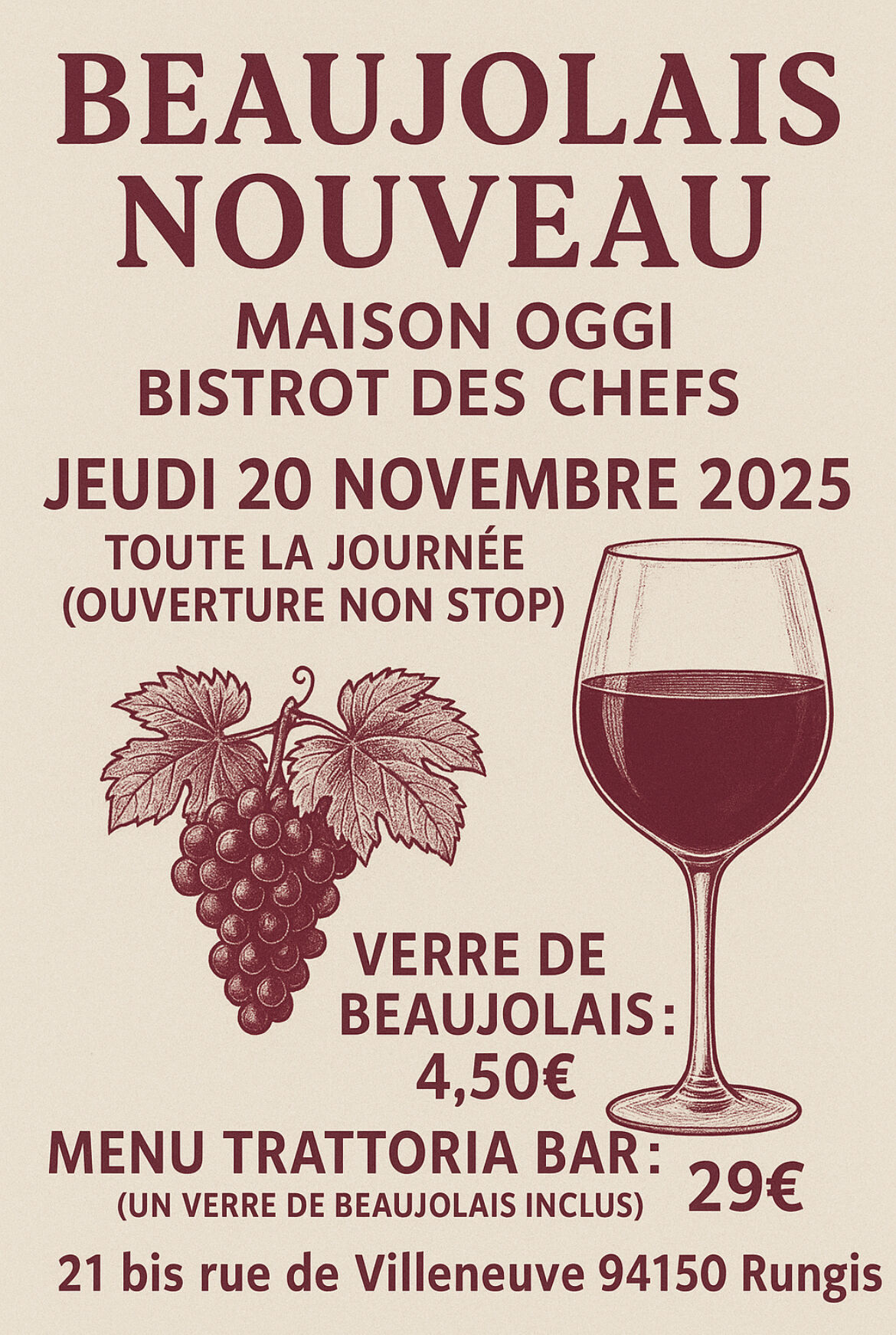 BEAUJOLAIS NOUVEAU - JEUDI 20 NOVEMBRE