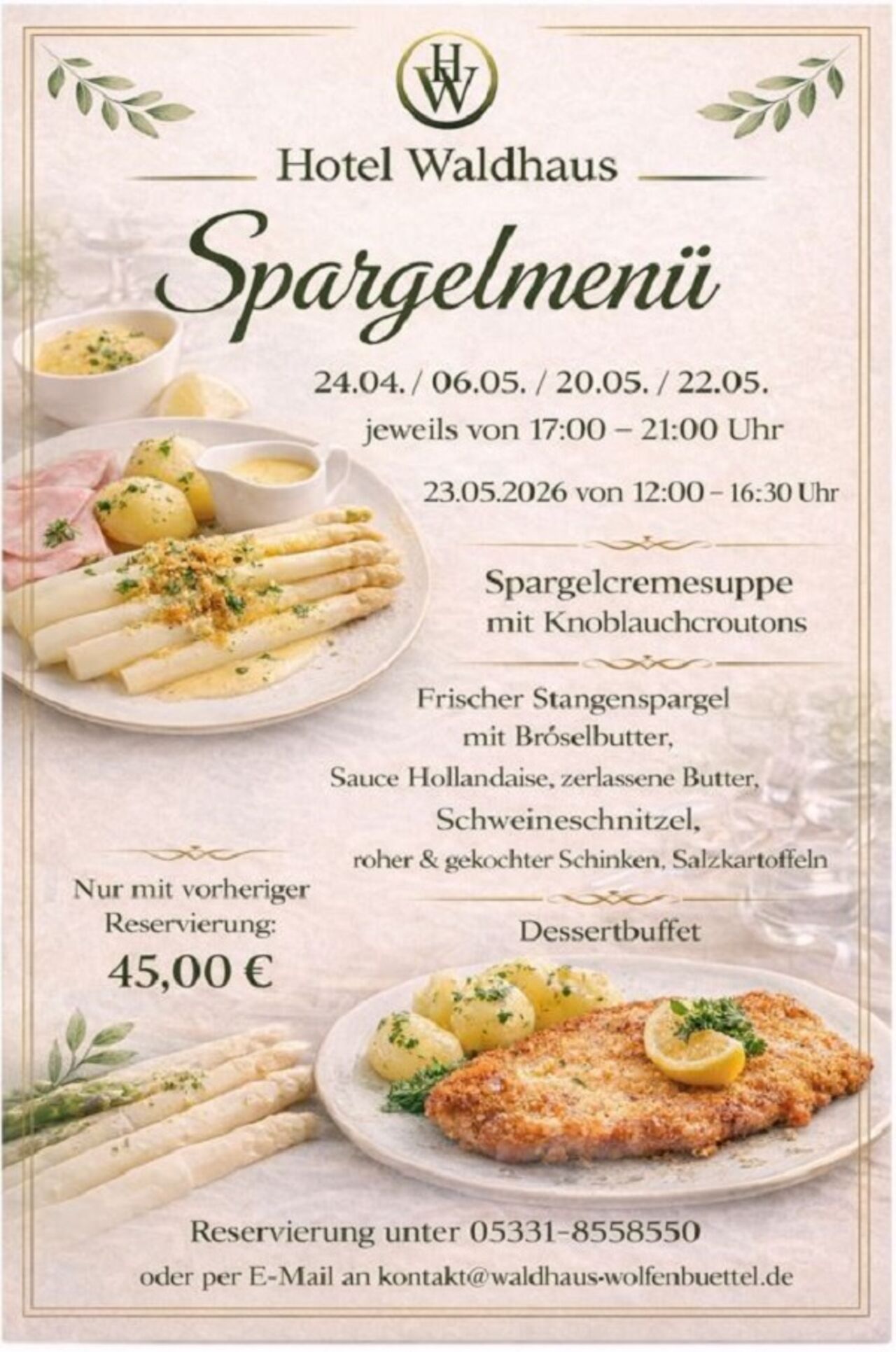 Spargelmenü 24.04./06.05./20.05./22.05./23.05.