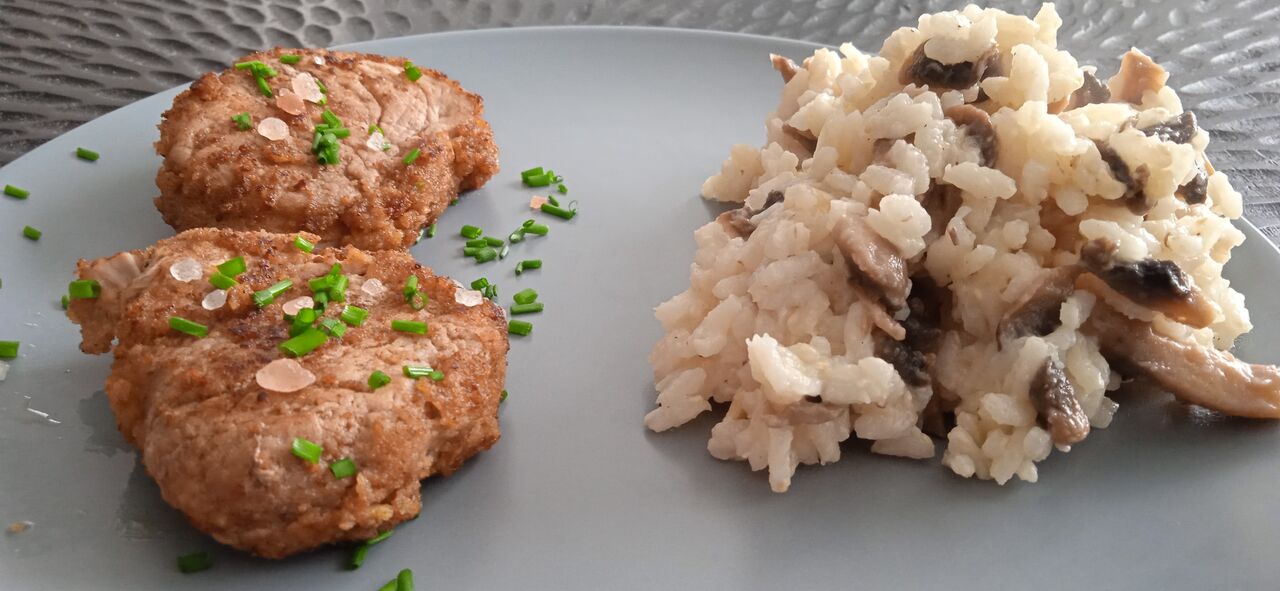 Mignon de porc pané et son risotto