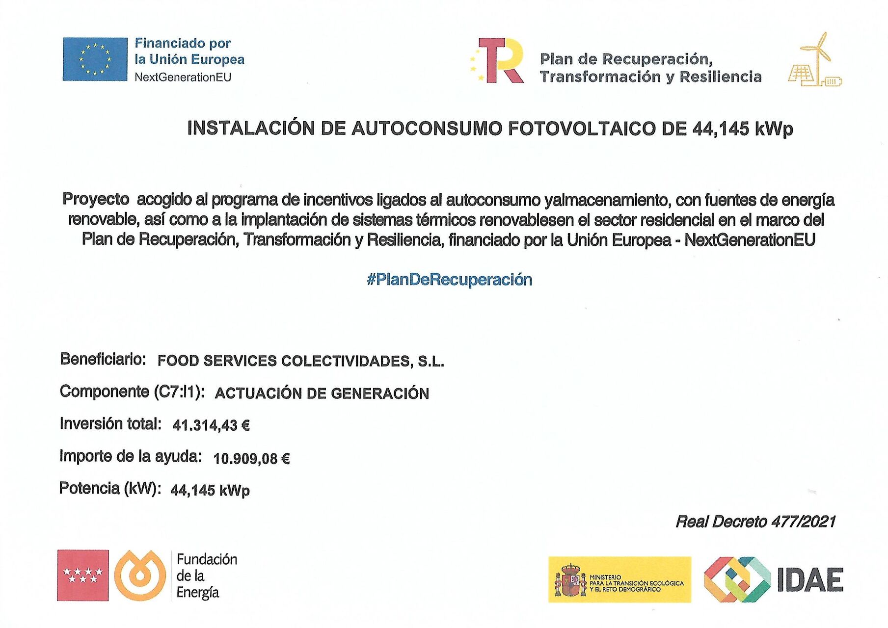 Instalación Autoconsumo Fotovoltaico