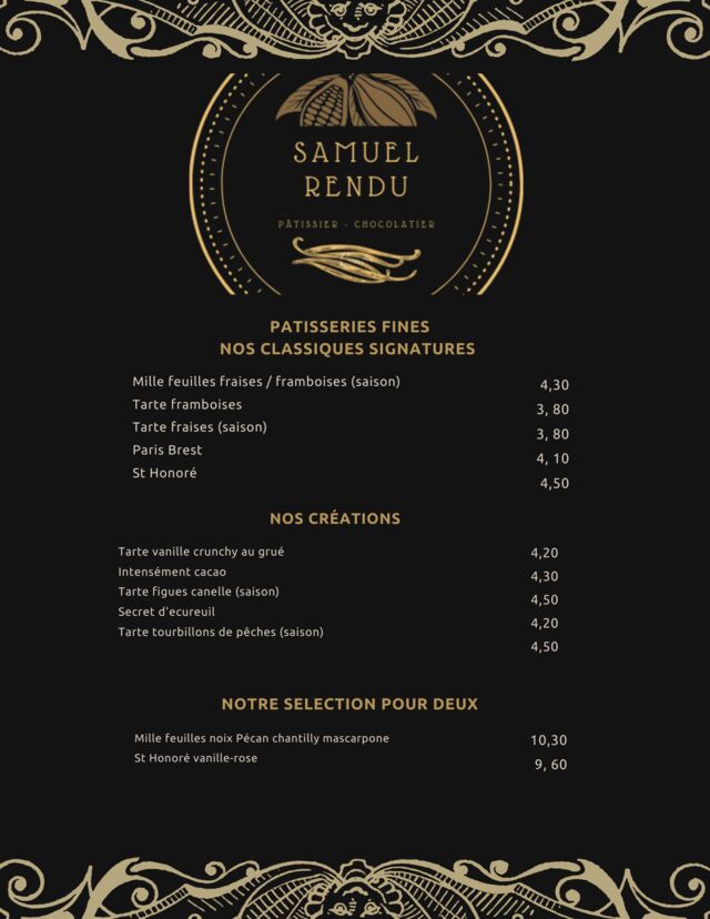 carte pâtisserie 
