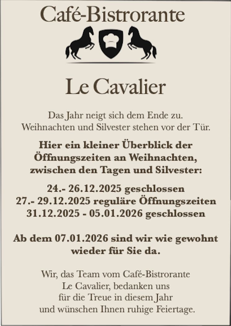 Öffnungszeiten Weihnachten und Neujahr