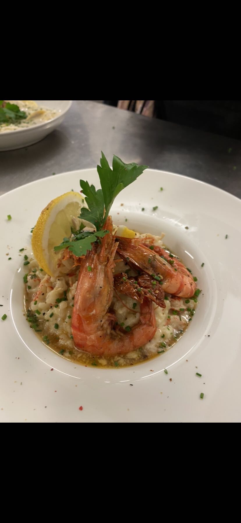 Risotto aux gambas, sauce aux agrumes