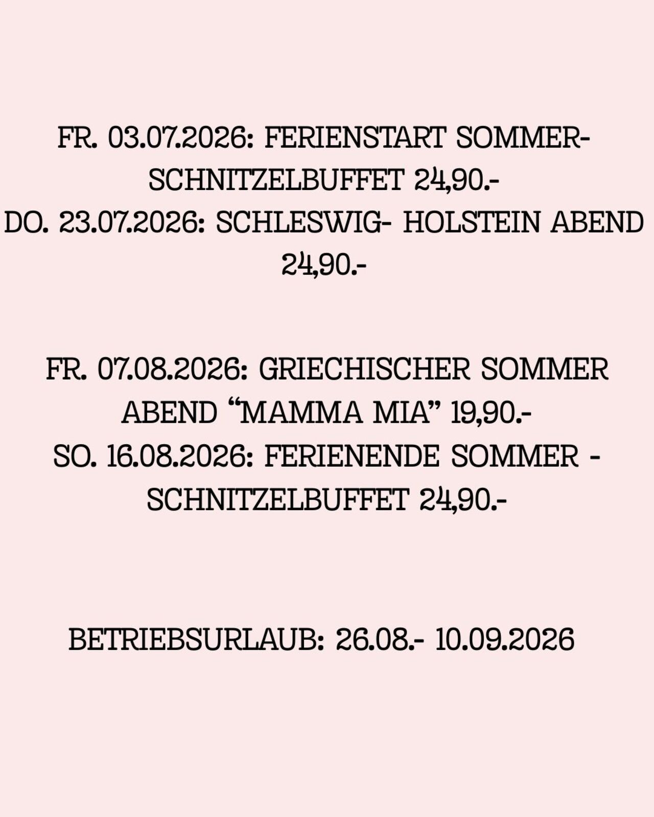 Buffet Abende in Weddelbrook Juli & August