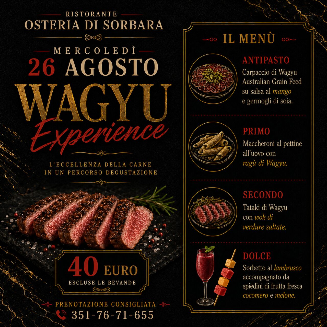 SERATE A TEMA ESTATE 2026 - WAGYU EXPERIENCE- 26 AGOSTO