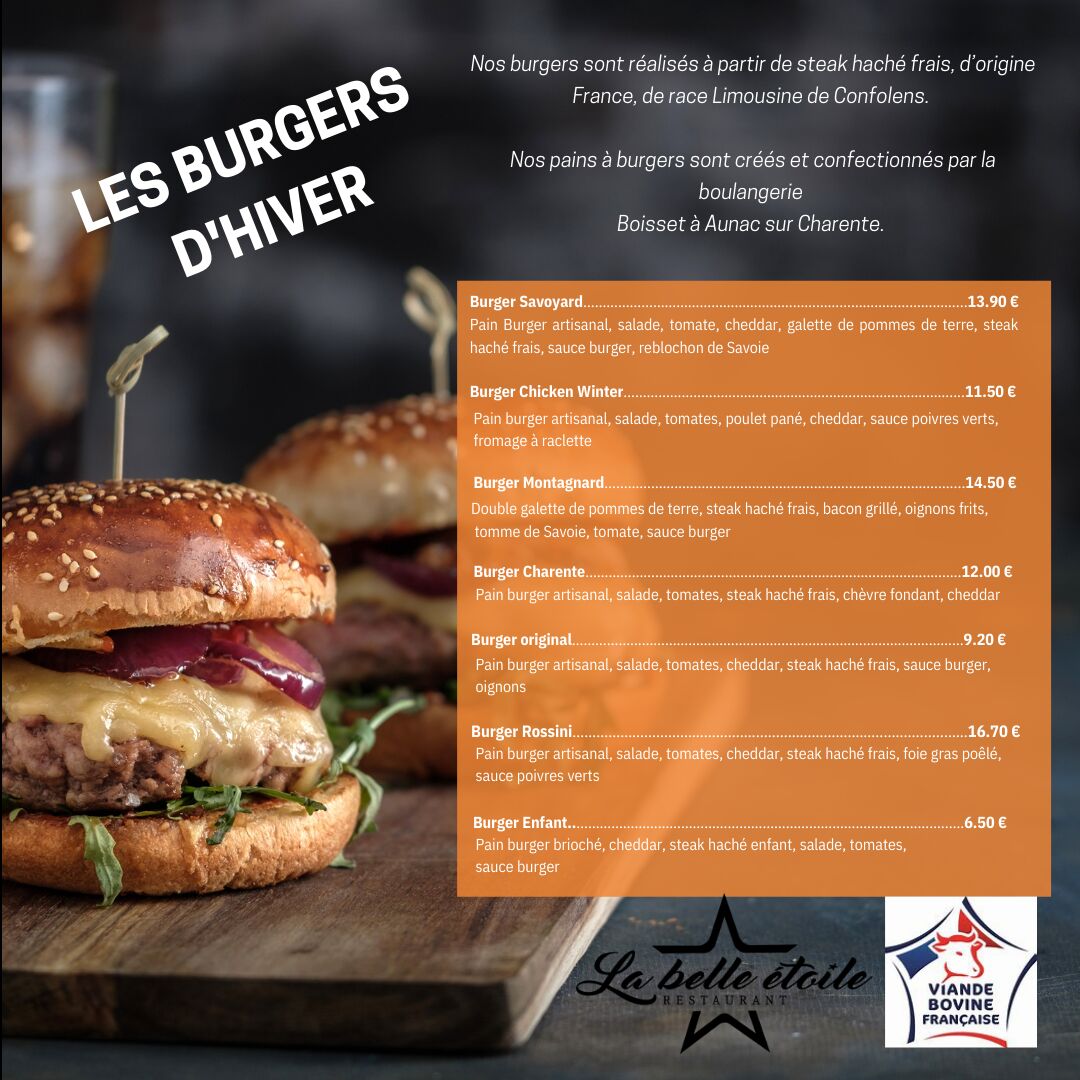Nous changeons nos carte en fonctions des saisons. Nous utilisons au maximum de produits frais et locaux