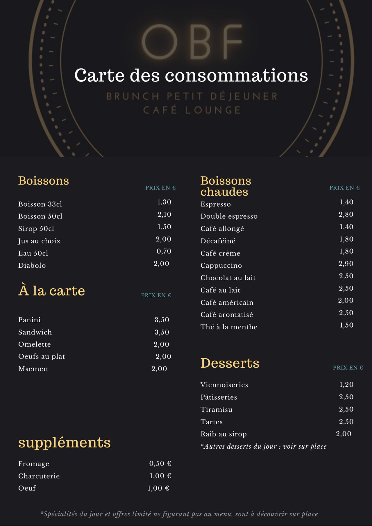 Carte des consommations 