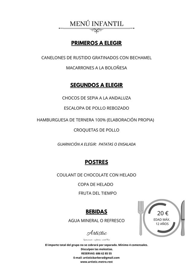 MENÚ GRUPO INFANTIL