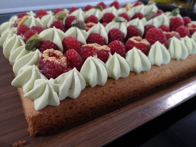 Tarte pistache framboises
