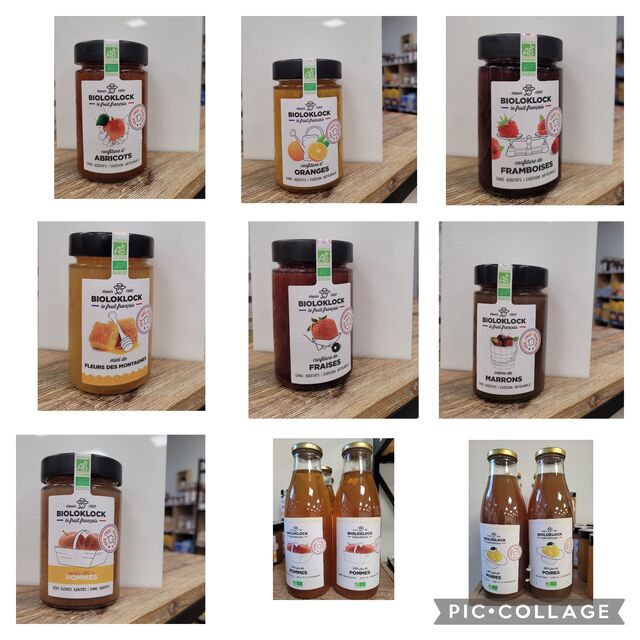 les confitures, purée, miel et jus de fruits Bioloklock disponibles en boutique !