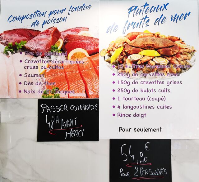 Plateaux de fruits de mer
À commandé 48h avant.