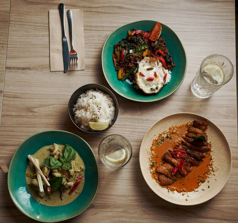 Pad Kha Prao, Green Thai curry & Crispy duck