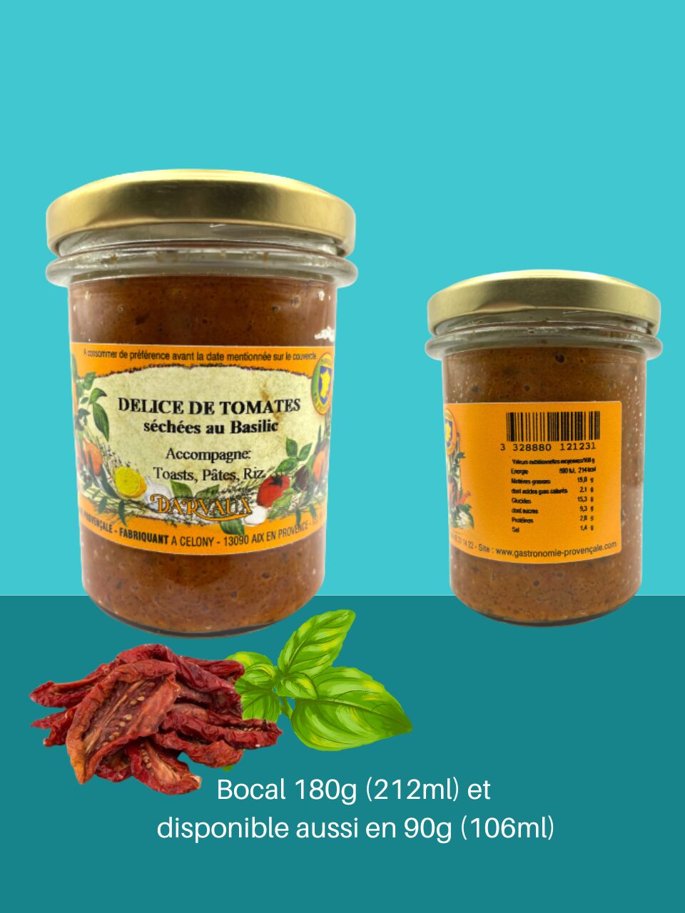 DÉLICE DE TOMATES Séchées au Basilic 90g et 180g