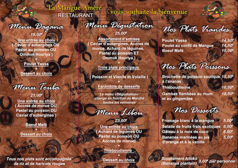 Notre Menu qui fera vibrer vos papilles