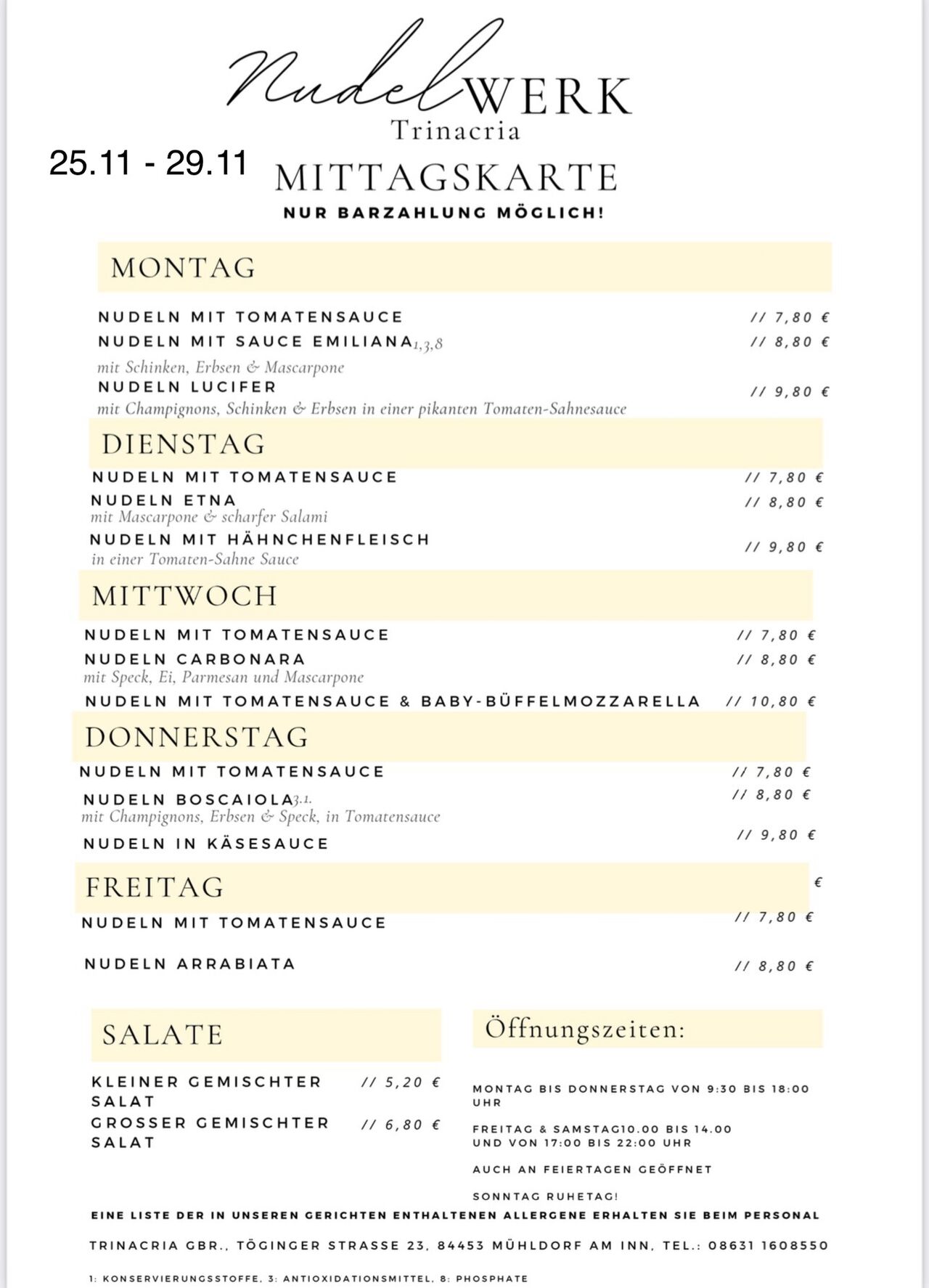 Mittagskarte 25.11 - 29.11