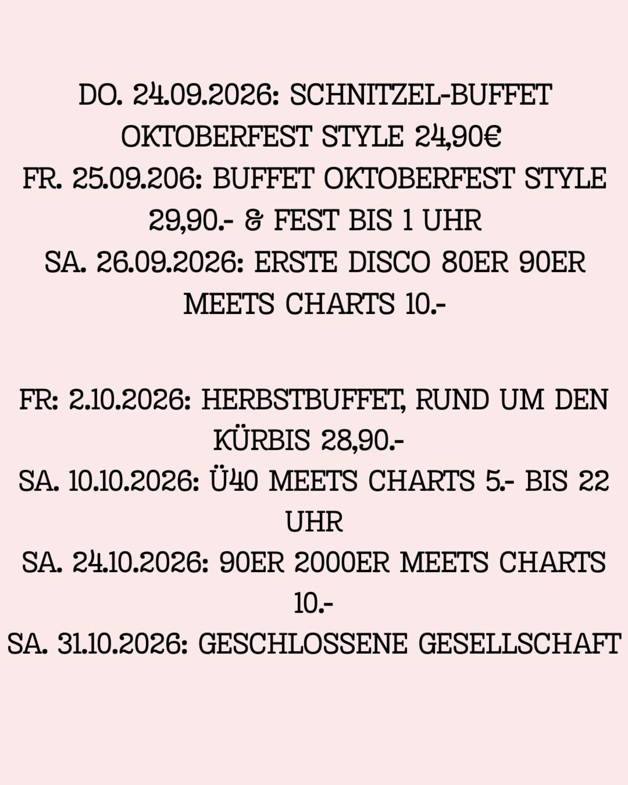Buffet Abende in Weddelbrook September & Oktober