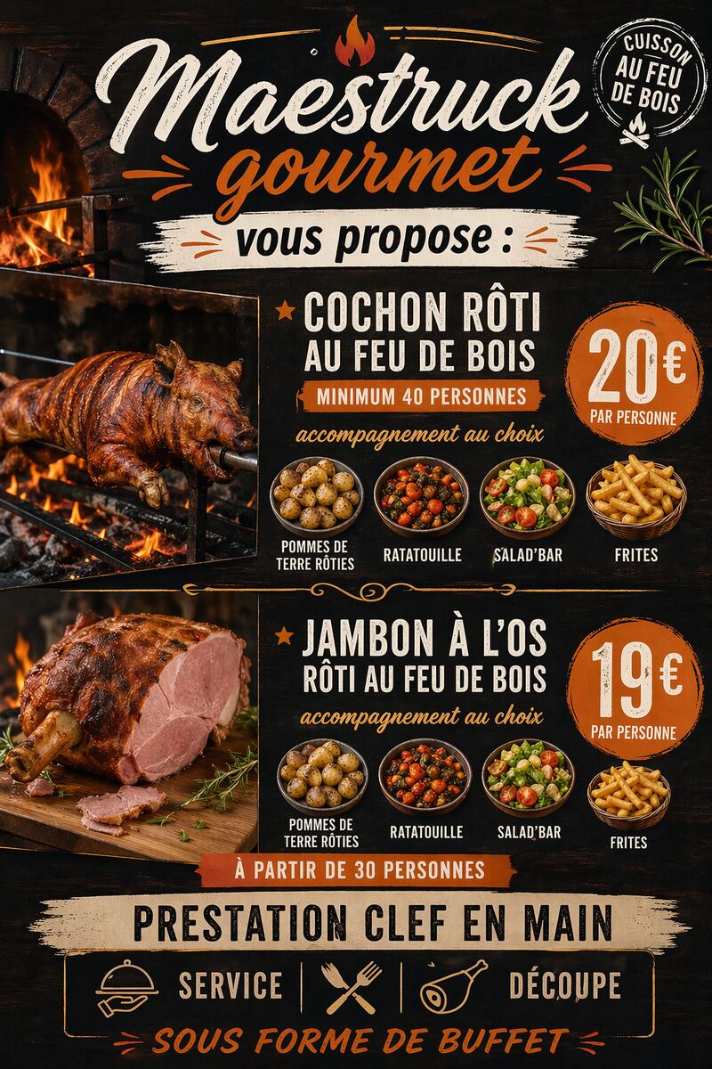 Prix cochon et jambon roti au feu de bois 