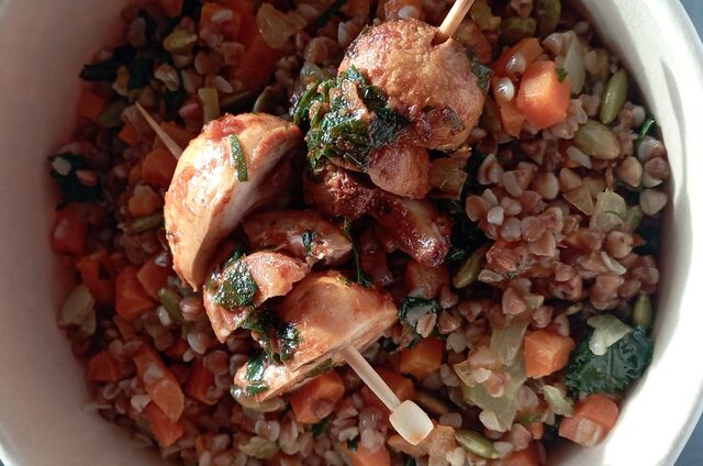 Kascha de sarrasin aux légumes glacés, champignons soja 
