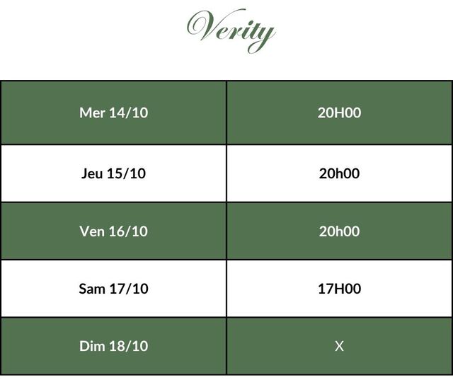 Verity - horaires
