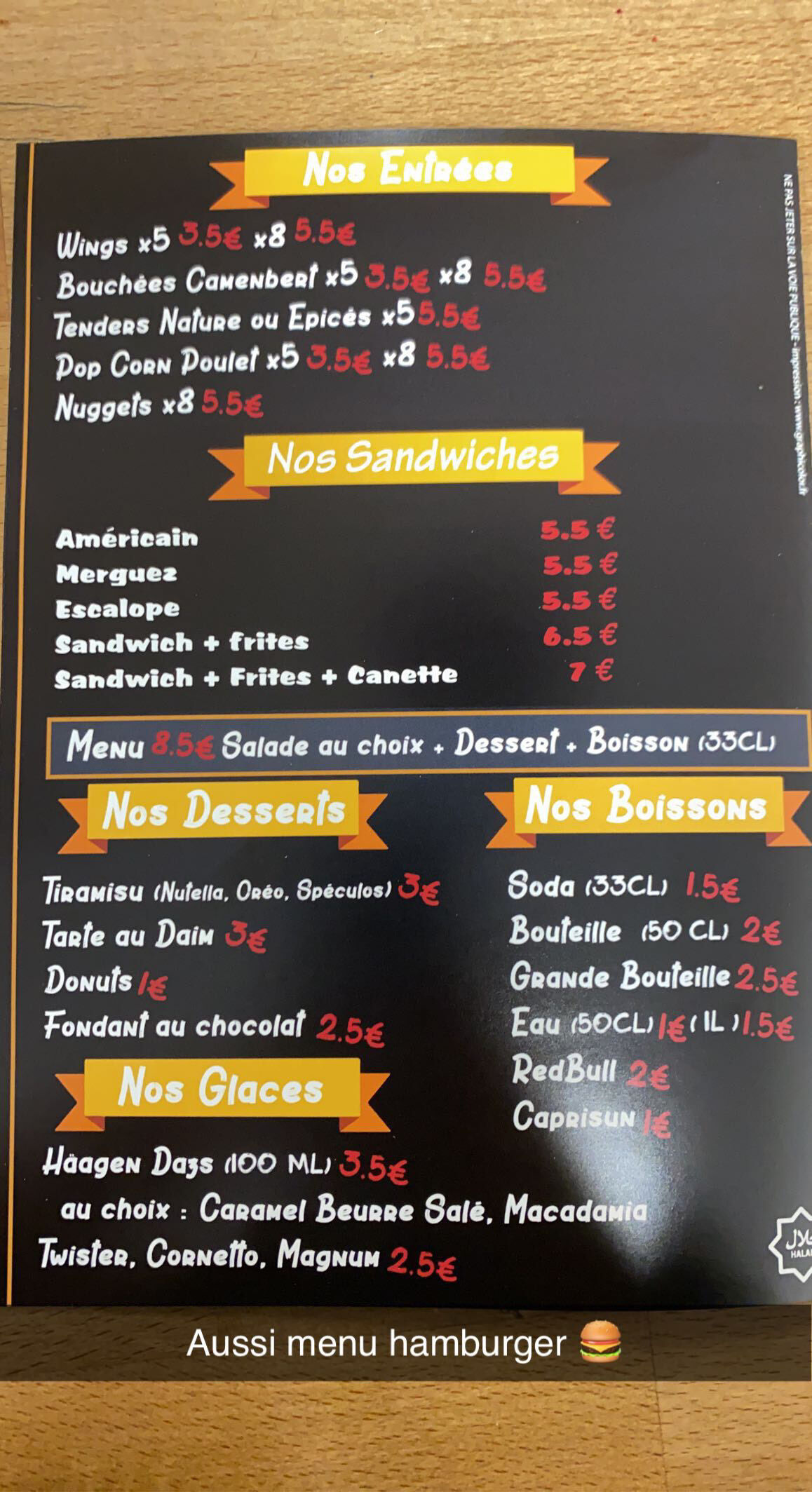 Nos sandwichs et desserts