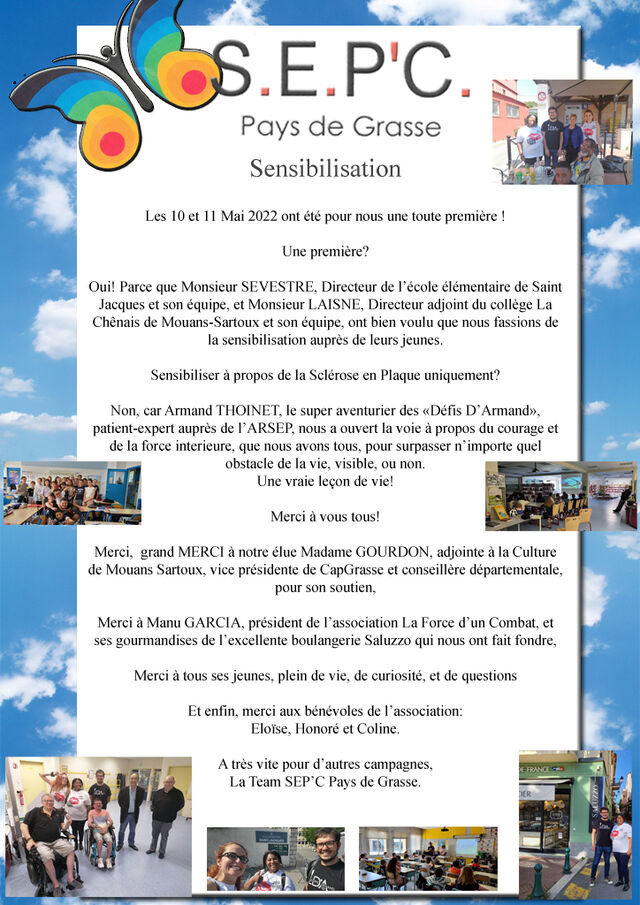 Retour sur les sensibilisations dans le milieu scolaire avec le Patient Expert de l'ARSEP, Armand THOINET ! Merci !!!