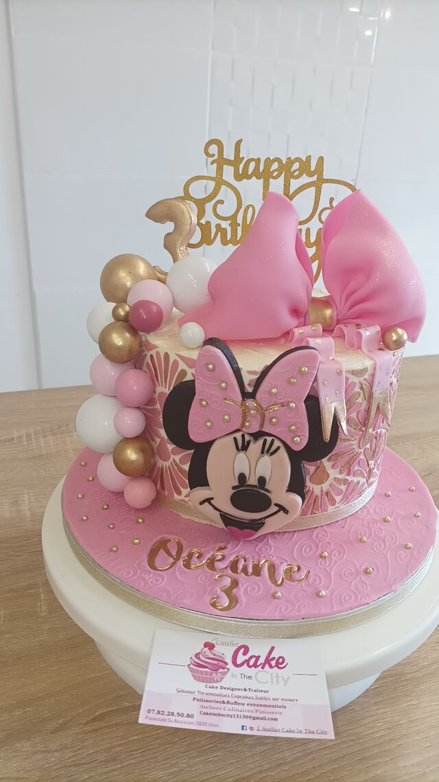 Gâteau Minnie rose&doré 
