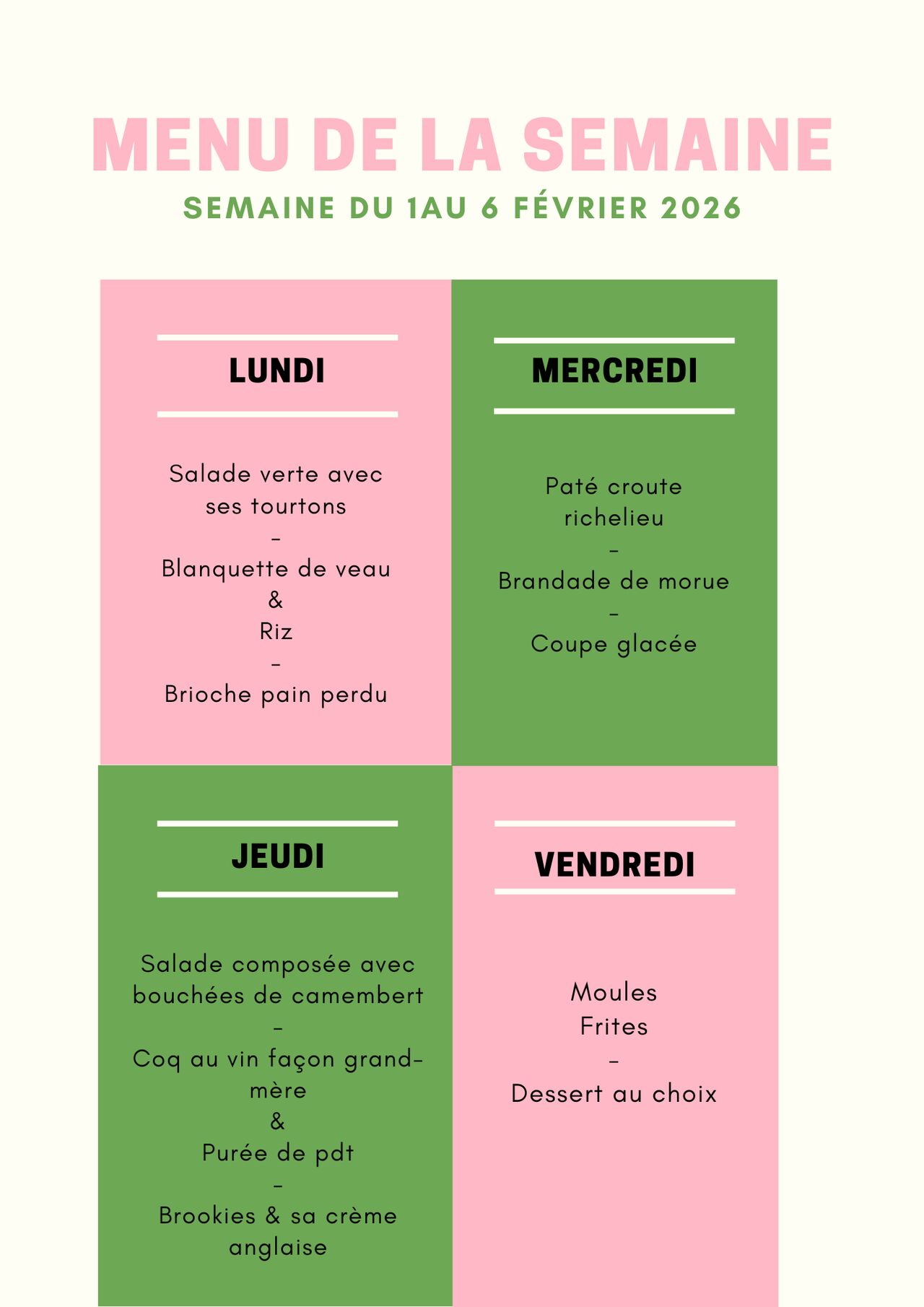 MENU DE LA SEMAINE