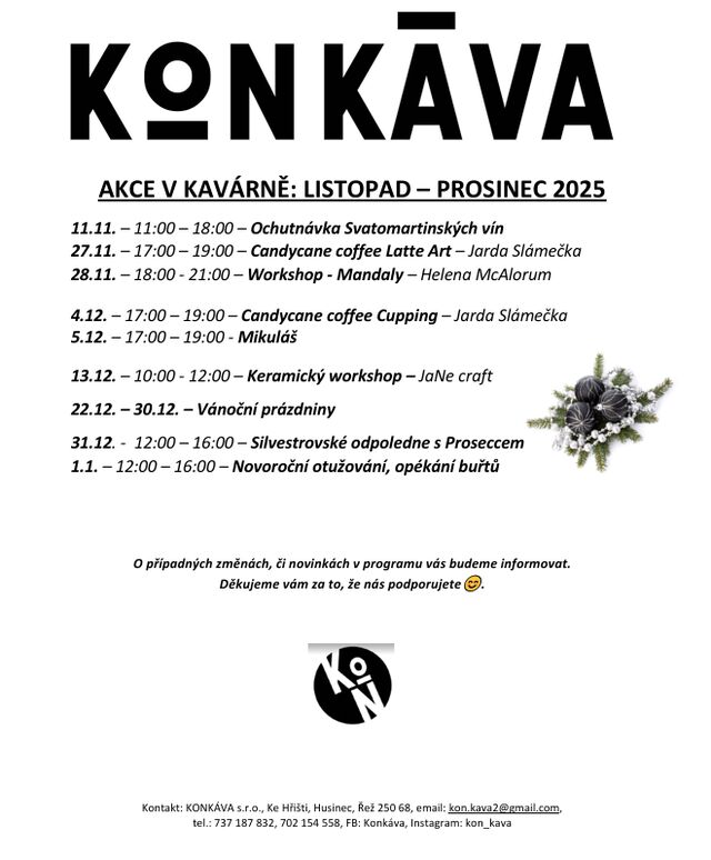 Akce v kavárně - říjen-prosinec 2025