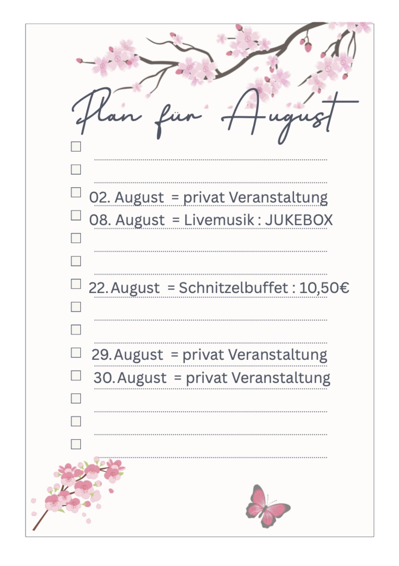TERMINPLAN AUGUST